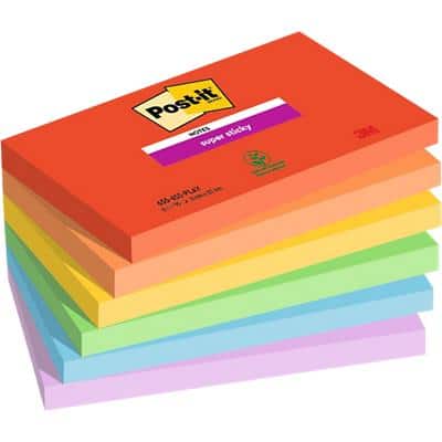 Post-it Super Sticky Notes 76 x 127 mm Blue, Green, Orange, Red, Violet, Yellow Rectangular Plain 6 Pads of 90 Sheets