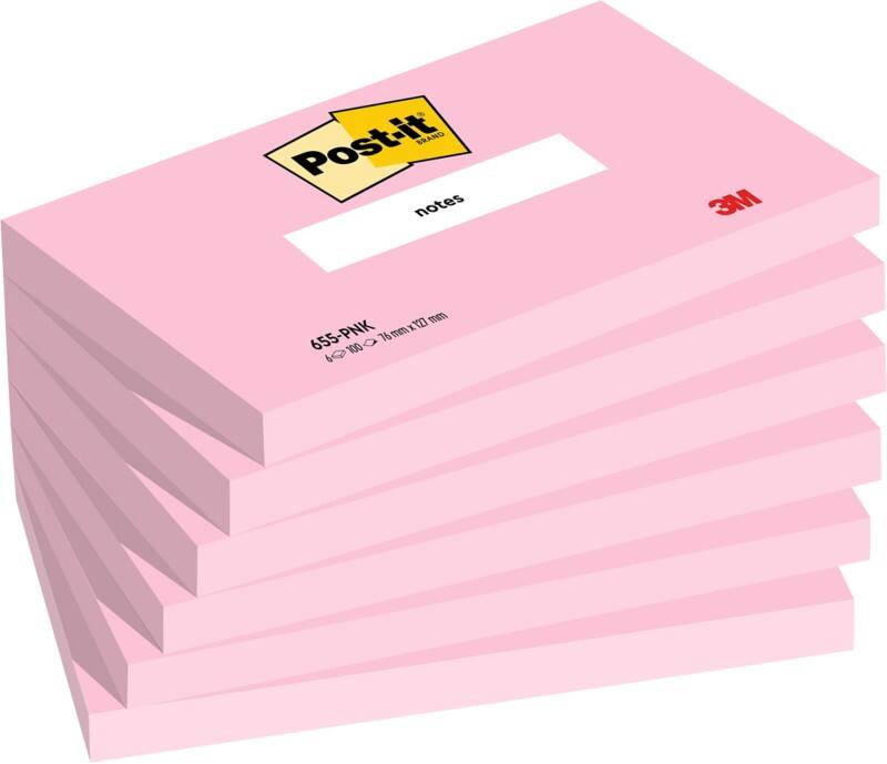 Post-it Colour Notes 127 x 76 mm Plain Pink 655-PNK 100 Sheets Pack of 6