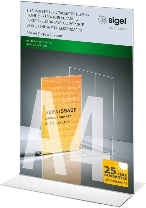 Sigel Sign Holder A4 Rectangular 21 (W) x 8.5 (D) x 30 (H) cm Transparent