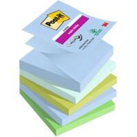 Post-it Super Sticky Z-Notes 76 x 76 mm Blue, Green Squared Plain 5 Pads of 90 Sheets