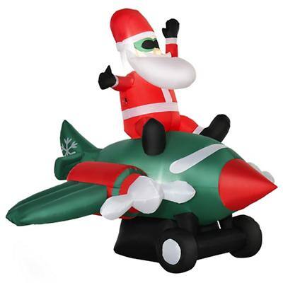 Homcom Christmas Santa Claus Plane Inflatable Green, Red 178 x 160 cm