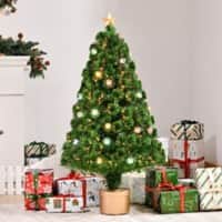 Homcom Artificial Christmas Tree Green with Golden Stand 122 cm
