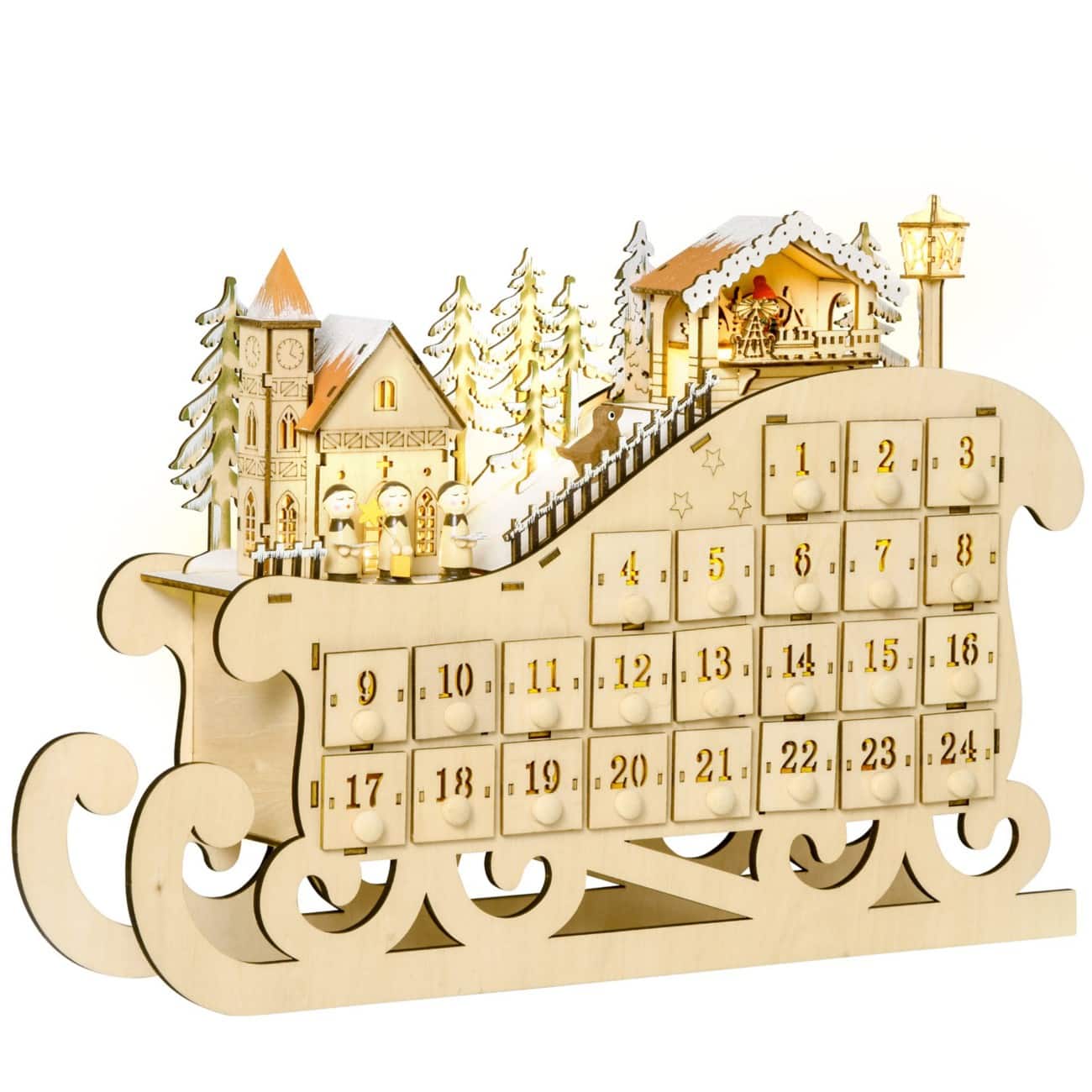 Homcom Advent Calendar Sled with Countdown Village