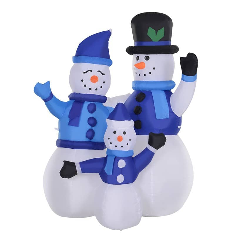 Homcom christmas snowman family inflatable blue and white 55. 5 x 120 cm