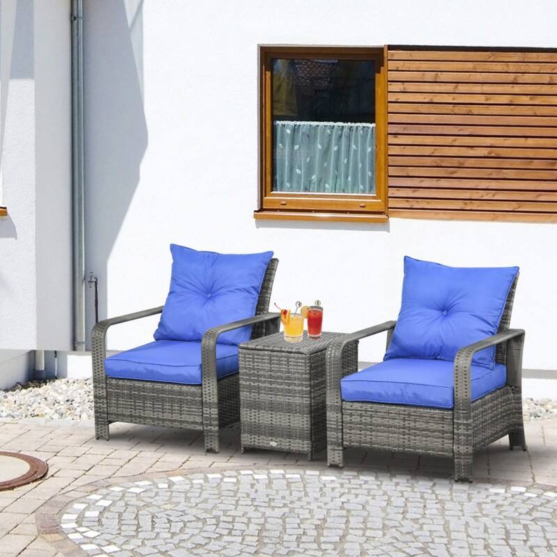 OutSunny Outdoor Furniture Bistro Set Blue and Grey