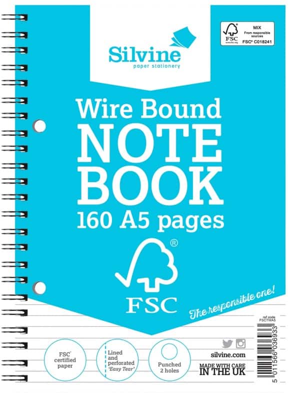 Silvine Notebook A5 Hardback Blue Pack of 5