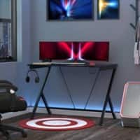 HOMCOM Gaming Desk Black Oak Cross foot 660 (W) x 1,080 (D) x 770 (H) mm MDF (Medium-Density Fibreboard)