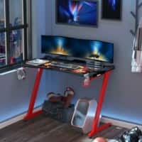 HOMCOM Computer Desk Red Rubberwood T-Foot 660 (W) x 1,220 (D) x 860 (H) mm Particle Board, Steel