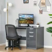 HOMCOM Computer Desk Grey Rubberwood 3 Drawers 1 Pedestal 600 (W) x 1,200 (D) x 760 (H) mm Particle Board