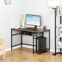 HOMCOM Computer Desk Rustic Brown Rubberwood H-Frame 600 (W) x 1,200 (D) x 750 (H) mm Particle Board, Steel