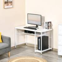 HOMCOM Computer Desk White Rubberwood 4 Metal legs 600 (W) x 1,200 (D) x 750 (H) mm Particle Board, Steel