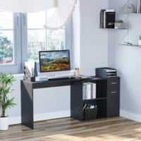 HOMCOM Corner Desk Black Rubberwood 1 Drawer 1 Pedestal 820 (W) x 1,170 (D) x 740 (H) mm Particle Board