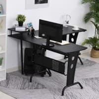 HOMCOM Computer Desk Black Rubberwood 4 Metal legs 1,450 (W) x 1,650 (D) x 865 (H) mm E1 MDF (Medium-Density Fibreboard)