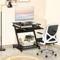 HOMCOM Computer Desk Black Rubberwood Base panel 480 (W) x 600 (D) x 730 (H) mm Metal, Particle Board