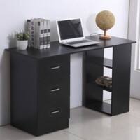 HOMCOM Computer Desk Black Rubberwood 3 Drawers 1 Pedestal 490 (W) x 1,200 (D) x 720 (H) mm Particle Board