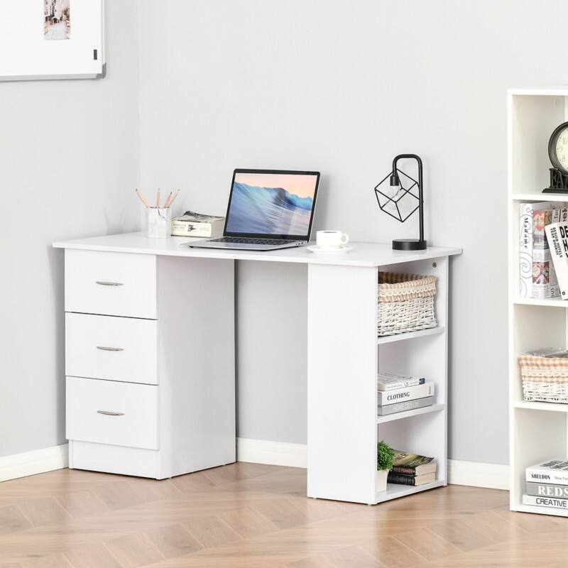 HOMCOM Computer Desk White Oak 3 Drawers 1 Pedestal 490 (W) x 1,200 (D) x 720 (H) mm MDF (Medium-Density Fibreboard)