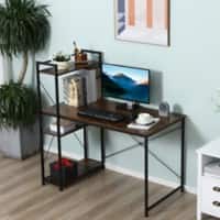 HOMCOM Computer Desk Rustic Brown Teak H-Frame 640 (W) x 1,200 (D) x 1,210 (H) mm Metal, Particle Board