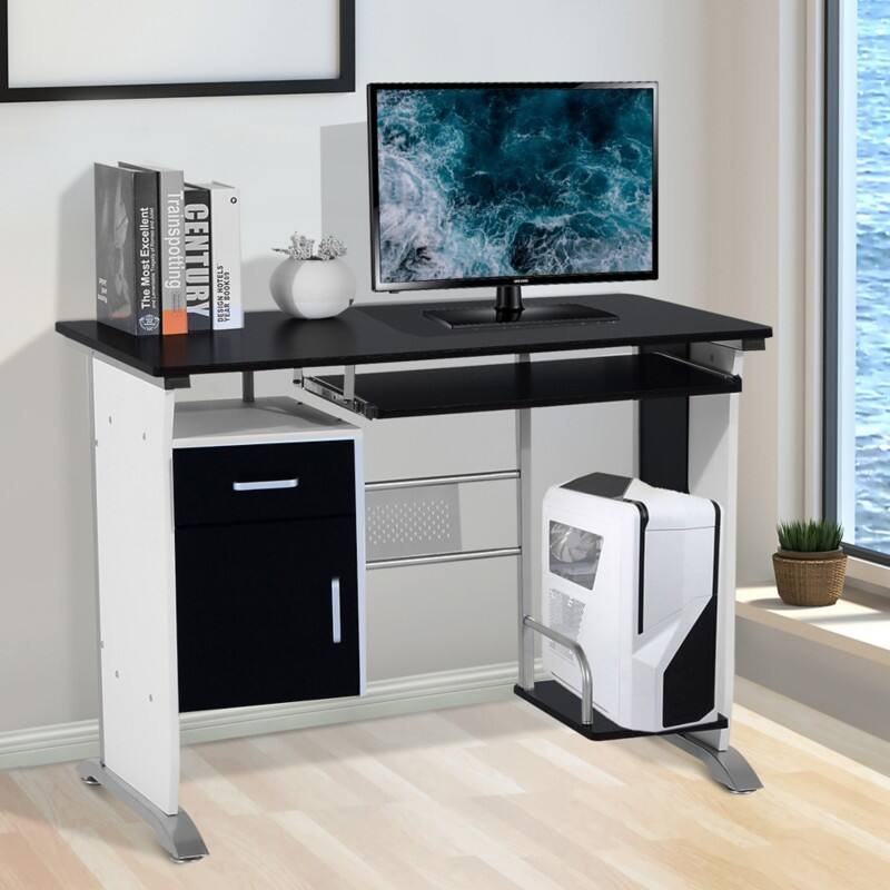 HOMCOM Computer Desk Black Oak T-Foot 1 Drawer 520 (W) x 1,000 (D) x 750 (H) mm MDF (Medium-Density Fibreboard), Steel