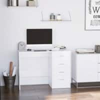 HOMCOM Computer Desk White Teak 4 Drawers 1 Pedestal 400 (W) x 980 (D) x 720 (H) mm Aluminium Alloy, Chipboard