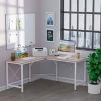 HOMCOM Computer Desk Light Brown Oak H-Frame 1,500 (W) x 1,500 (D) x 760 (H) mm E1 MDF (Medium-Density Fibreboard), Metal