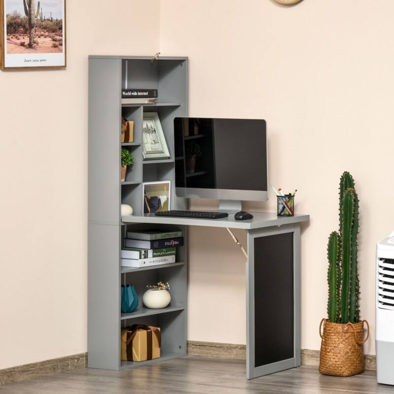 HOMCOM Home Office Desk Charcoal Rubberwood 1 Pedestal 510 (W) x 980 (D) x 1,530 (H) mm Metal, Particle Board