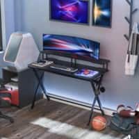 HOMCOM Gaming Desk Black Rubberwood Cross foot 600 (W) x 1,400 (D) x 900 (H) mm Particle Board, Steel