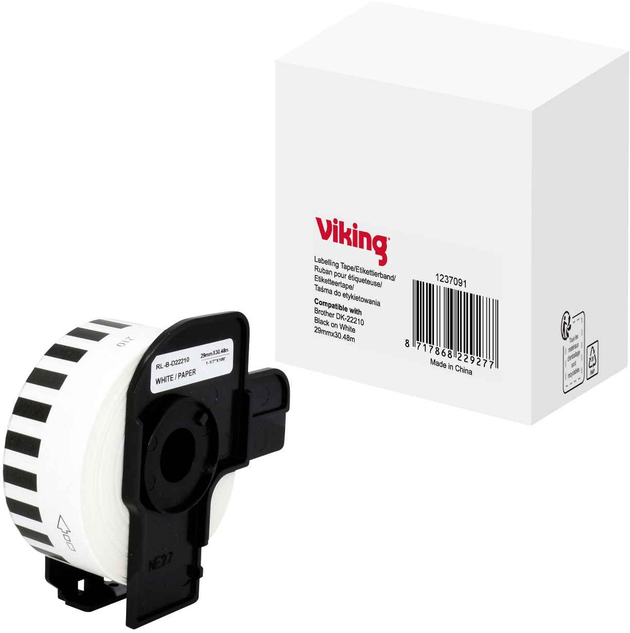 Viking Labelling Tape Compatible Brother DK-22210 5BR22210 Adhesive Black on White 85 mm Thermal