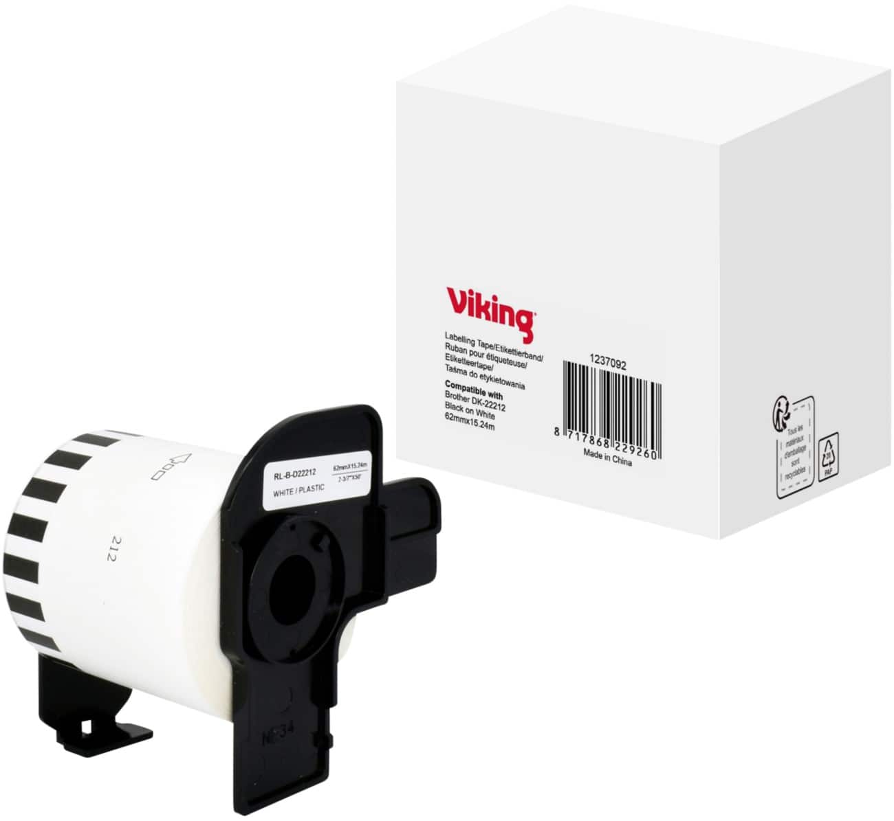 Viking Labelling Tape Compatible Brother DK-22212 5BD22212T-WT Adhesive Black on White 100 x 90 mm Thermal