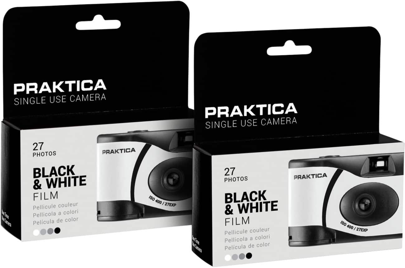 Praktica Single Use Disposable Black & White Film Camera with Flash  Pack of 2 Black