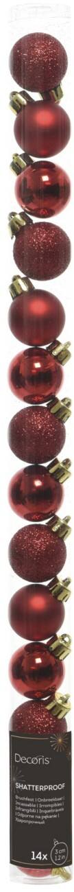 DECORIS Shatterproof Bauble Red Mini 3 cm Pack of 14
