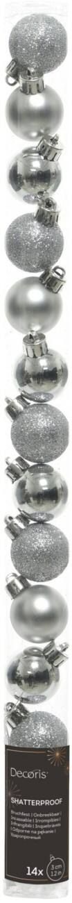 DECORIS Shatterproof Bauble Silver Mini 3 cm Pack of 14