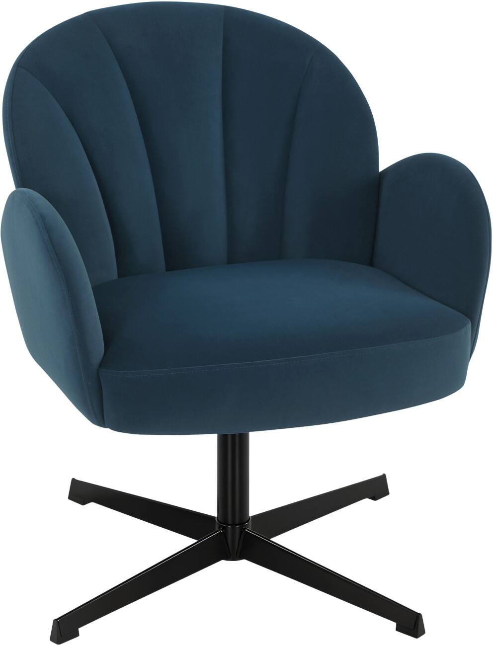 HOMCOM Swivel Accent Chair, Velvet-Feel Fabric Shell-Shaped Armchair with Spring Cushion, Metal Base, Modern Reading Chair for Living Room, Bedroom, Study, Makeup, Dark Blue