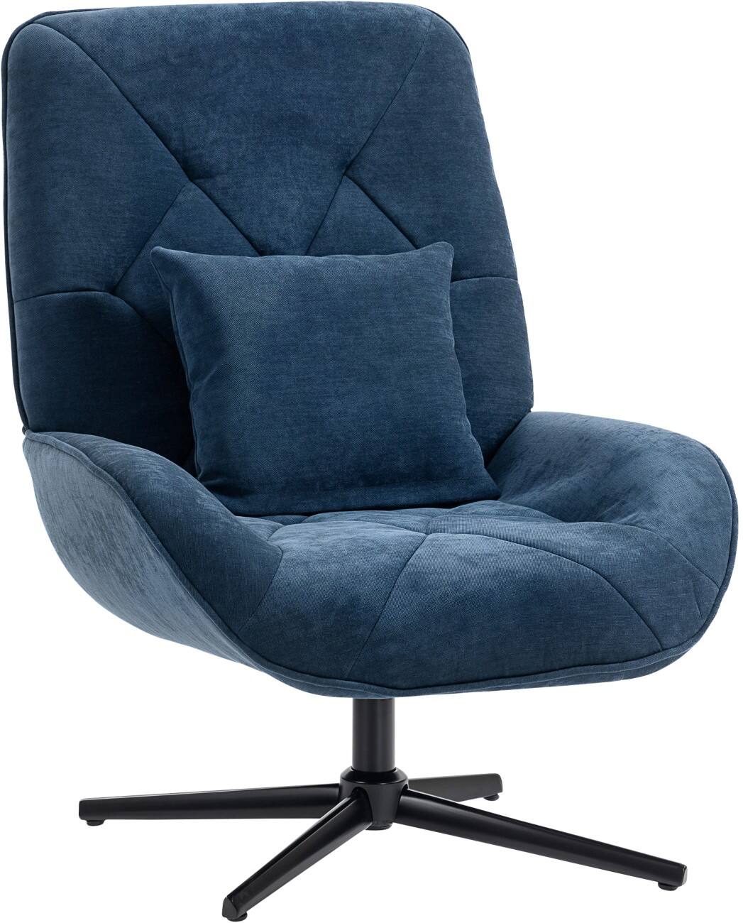 HOMCOM Swivel Accent Chair, Chenille Upholstered Armchair with Lumbar Pillow, High Back, Deep Seat and Metal Legs, Reading Lounge Chair for Living Room, Bedroom, Dark Blue