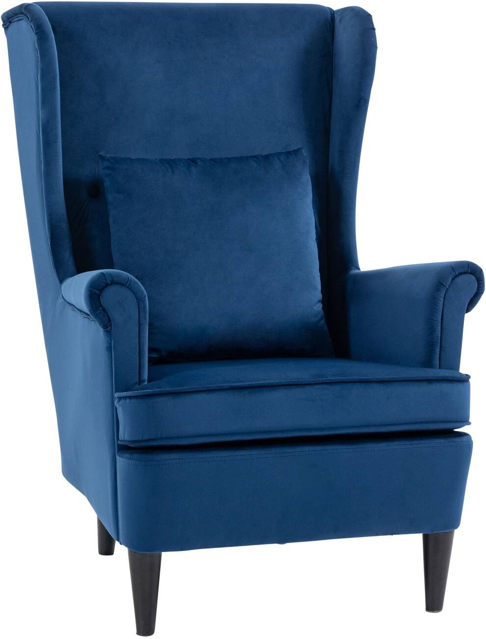 HOMCOM Modern Accent Chair, Upholstered Wingback Armchair with High Backrest and Pillow, Velvet-Feel Fabric Reading Chair with Solid Wood Legs for Living Room, Bedroom, Home Office, Blue