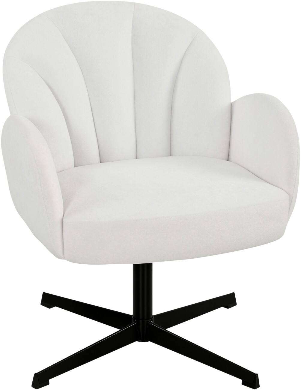 HOMCOM Swivel Accent Chair, Velvet-Feel Fabric Shell-Shaped Armchair with Spring Cushion, Metal Base, Modern Reading Chair for Living Room, Bedroom, Study, Makeup, Cream White
