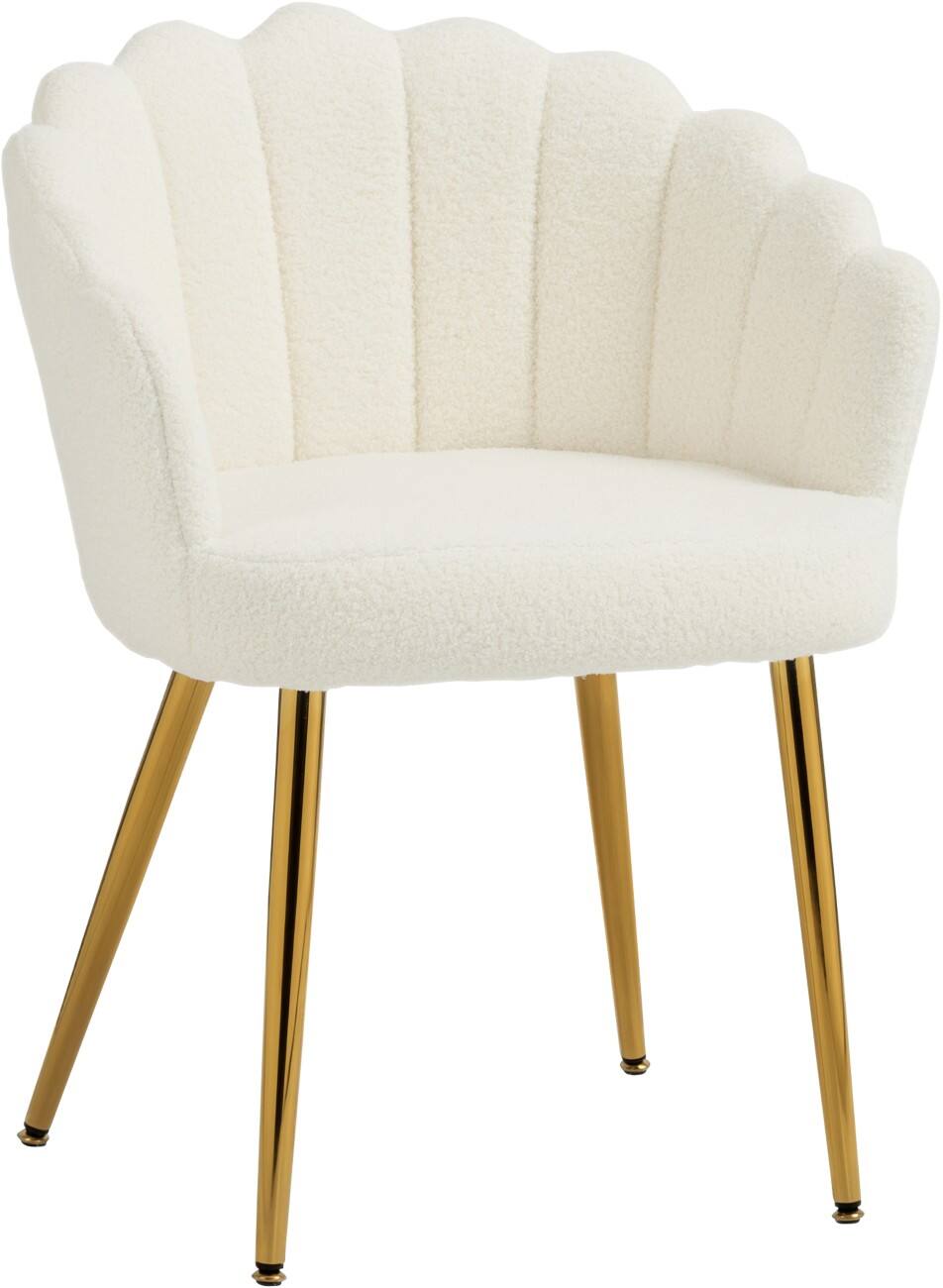 HOMCOM Petal-Back Accent Chair, Boucle Tub Chair with Metal Legs and Adjustable Feet, Modern Vanity Armchair for Living Room, Bedroom, Balcony, Office, Cream