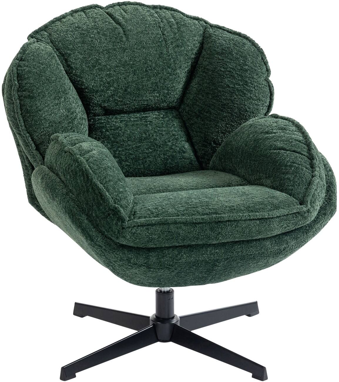 HOMCOM Modern Wingback Accent Chair, Velvet Armchair with Swivel, Four-Star Base, S-Springs, Bedroom Chair for Living Room, Bedroom, Study, Dark Green