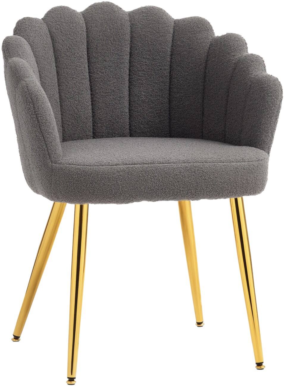HOMCOM Petal-Back Accent Chair, Boucle Tub Chair with Metal Legs and Adjustable Feet, Modern Vanity Armchair for Living Room, Bedroom, Balcony, Office, Grey