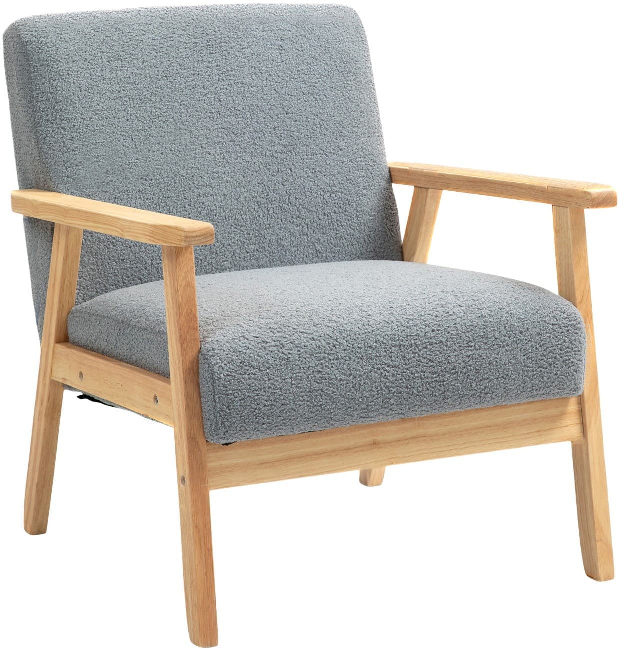 HOMCOM Modern Armchair, Sherpa Fleece Upholstered Accent Chair with Solid Wood Legs and Wide Seat, Padding Lounge Chair for Living Room Bedroom Office, Grey