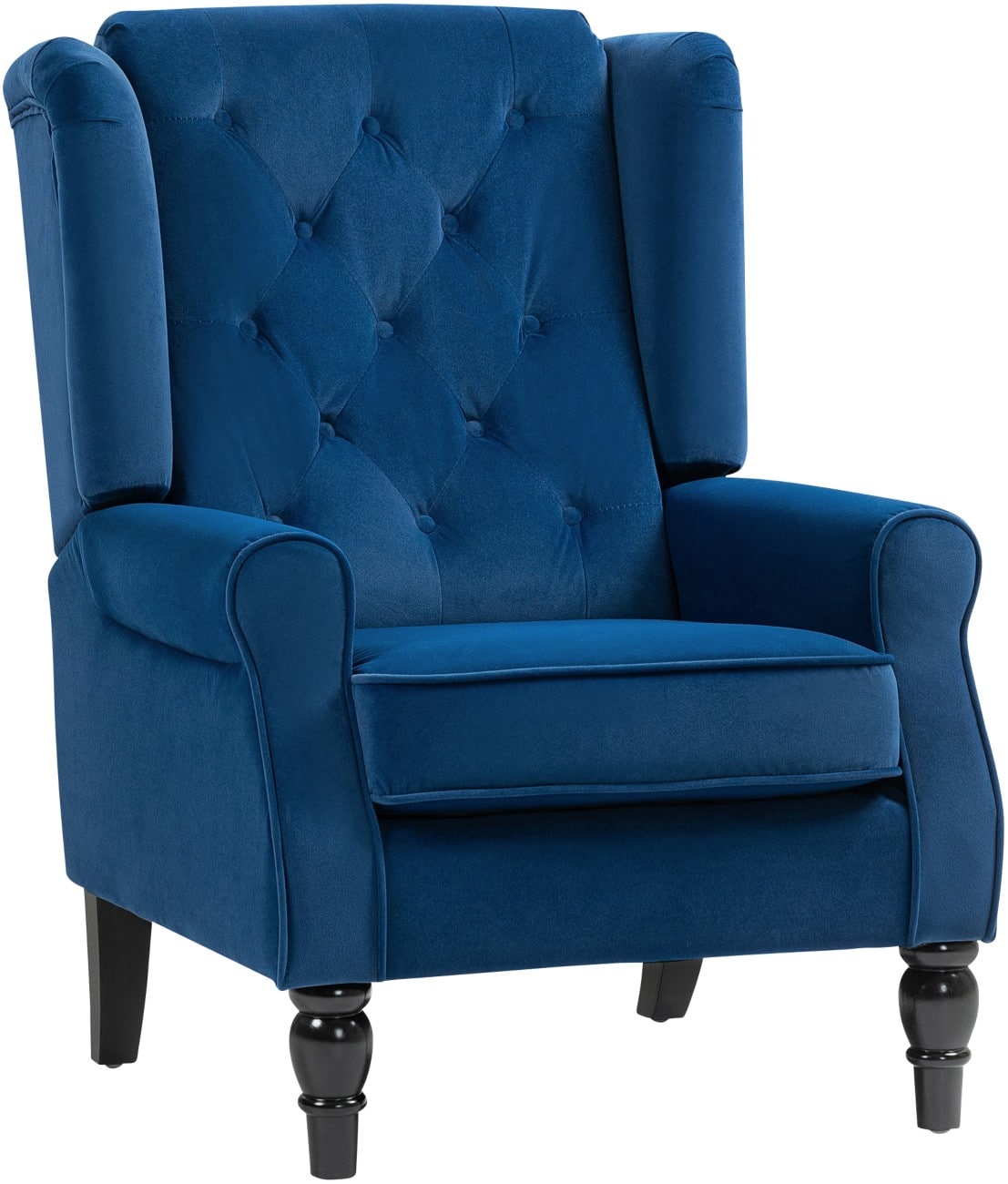 HOMCOM Wingback Accent Chair, Velvet Armchair with Thick Spring Cushion, High Back, Solid Wood Legs, Retro Button Tufted Reading Chair for Living Room, Bedroom, Blue
