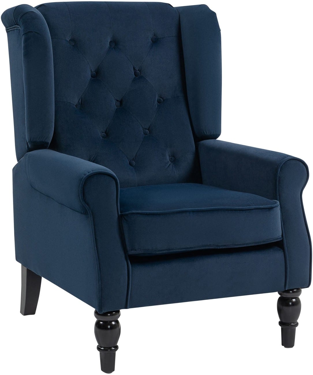 HOMCOM Wingback Accent Chair, Velvet Armchair with Thick Spring Cushion, High Back, Solid Wood Legs, Retro Button Tufted Reading Chair for Living Room, Bedroom, Dark Blue