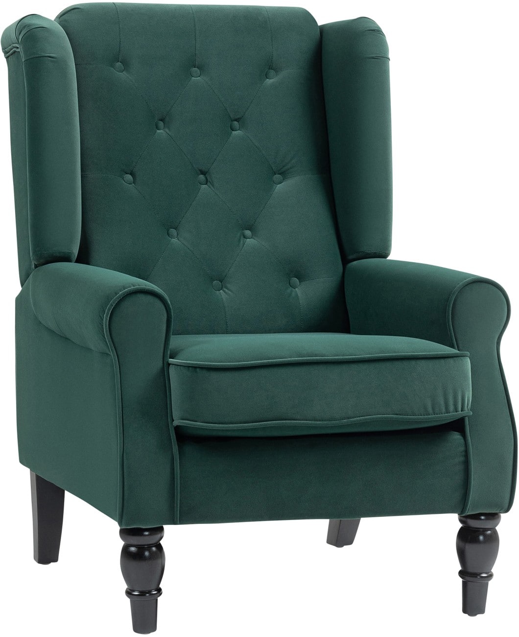HOMCOM Wingback Accent Chair, Velvet Armchair with Thick Spring Cushion, High Back, Solid Wood Legs, Retro Button Tufted Reading Chair for Living Room, Bedroom, Green
