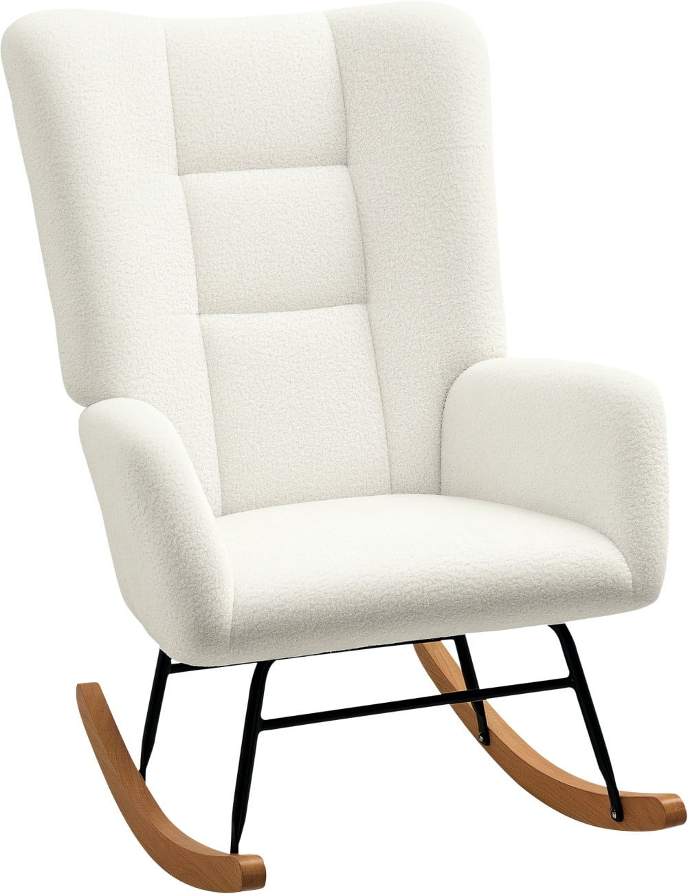 HOMCOM Rocking Chair, Teddy Upholstered Accent Chair, Modern Armchair with Wide Backrest and Rubberwood Base for Living Room, Bedroom, Cream White
