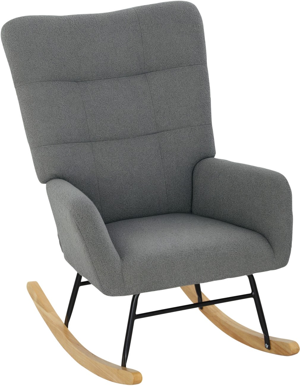 HOMCOM Rocking Chair, Teddy Upholstered Accent Chair, Modern Armchair with Wide Backrest and Rubberwood Base for Living Room, Bedroom, Grey