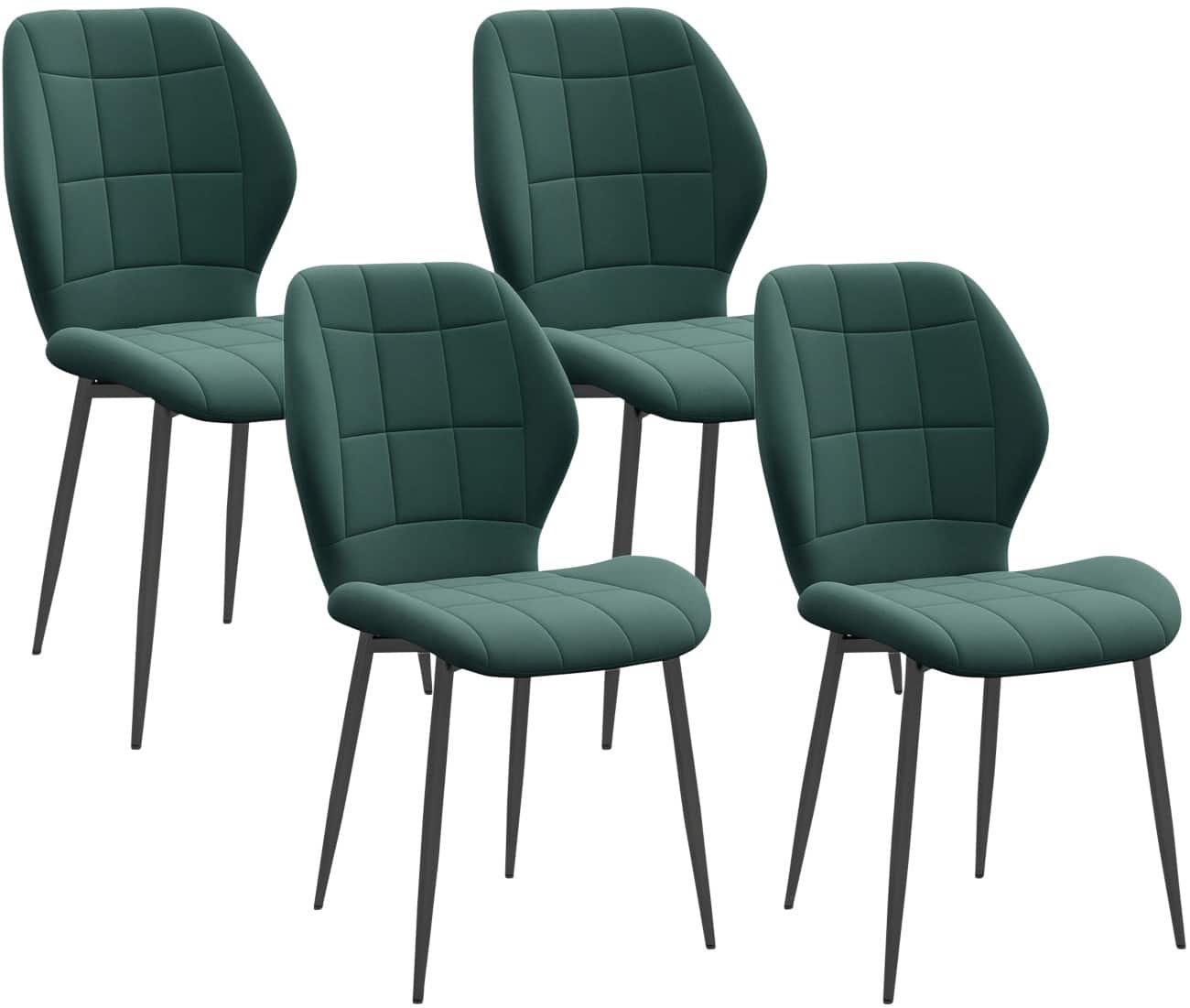 HOMCOM Dining Chairs Set of 4, Modern Style Flannel Upholstered Kitchen Chairs with Backs and Steel Legs, for Living Room, Dining Room, Bedroom, Dark Green