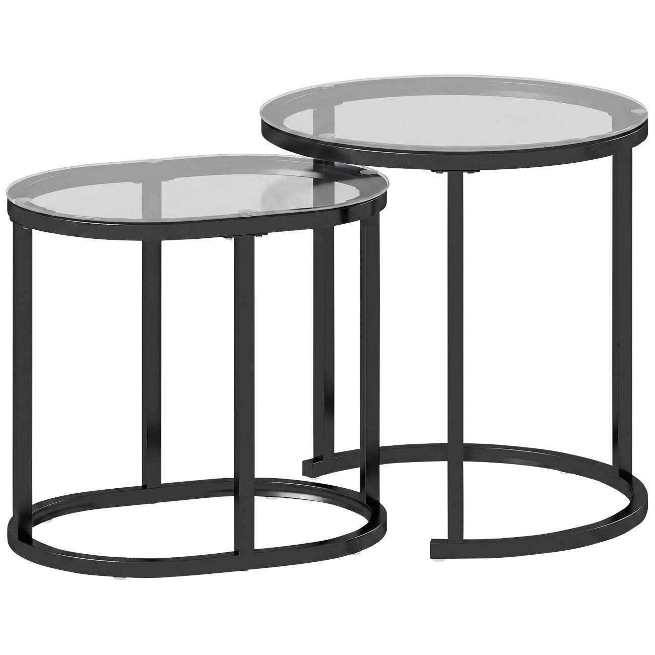 HOMCOM Circle Coffee Table Black 500 x 500 x 505 mm 2 Pieces