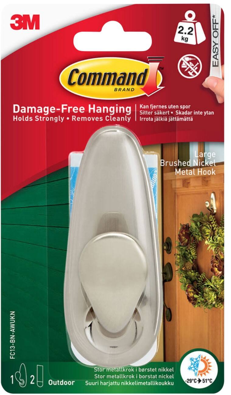Command Wall Hook Outdoor Bronze Set 1 Hook and 2 Strips