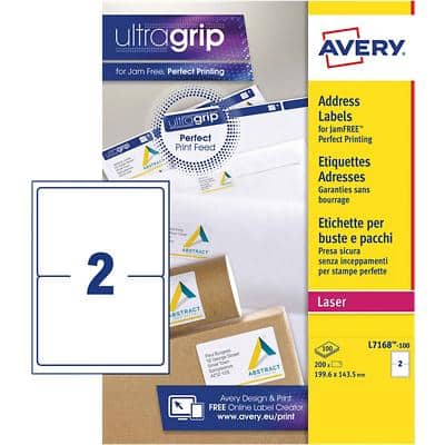 Avery L7168-100 Parcel Labels Self Adhesive 199.6 x 143.5 mm White 100 Sheets of 2 Labels