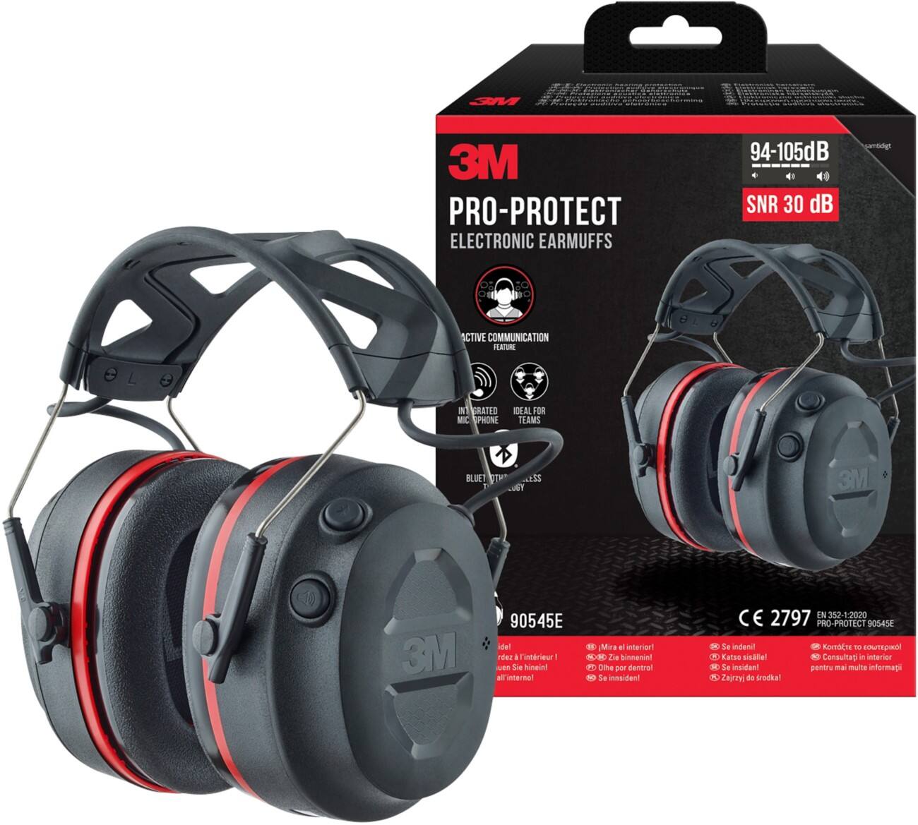 3M Pro-Protect Earmuff for Helmet Cordless Black Red