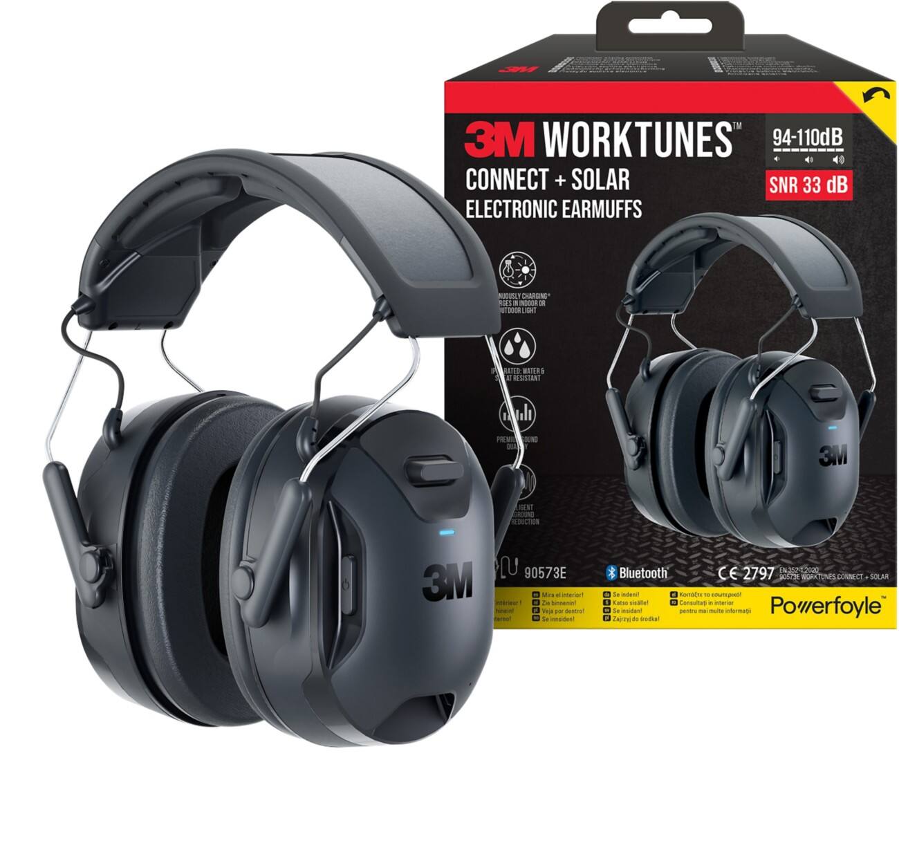 3M WorkTunes Connect + Solar Earmuff for Helmet Cordless Black